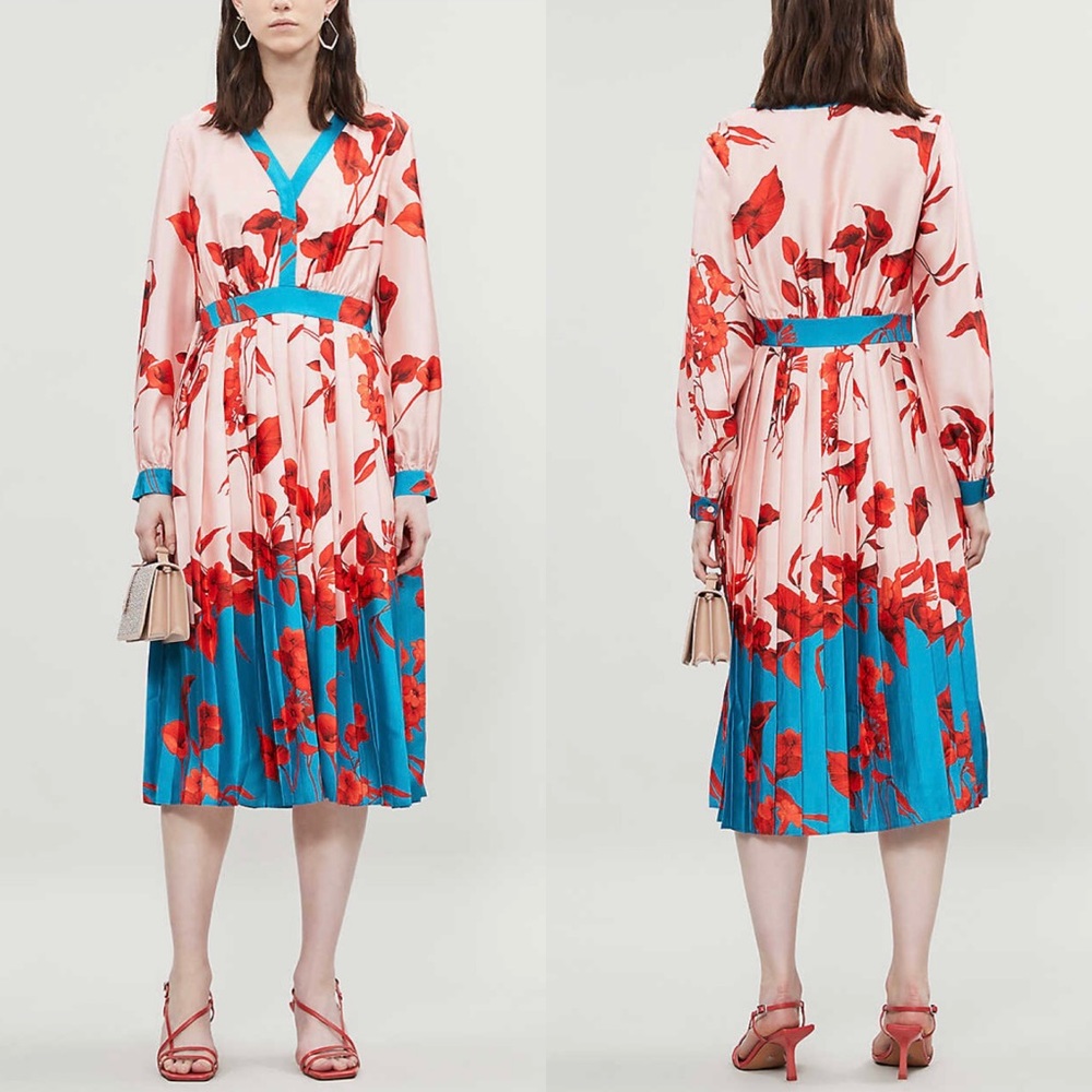 Ted Baker 0 Karolyn  Long Sleeve Pleated Dress